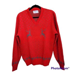 Vintage Wool Winter Christmas V Neck Sweater